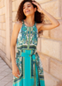 Roman Turquoise Scarf Print Halter Neck Maxi Dress - 6 Image 4