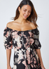 Roman Black Floral Linen Blend Bardot Midi Dress - 10 Image 4