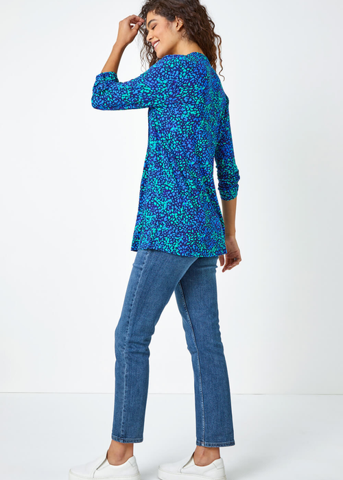 Roman Blue Abstract Spot V-Neck Pintuck Jersey Tunic Top - 6 Image 2