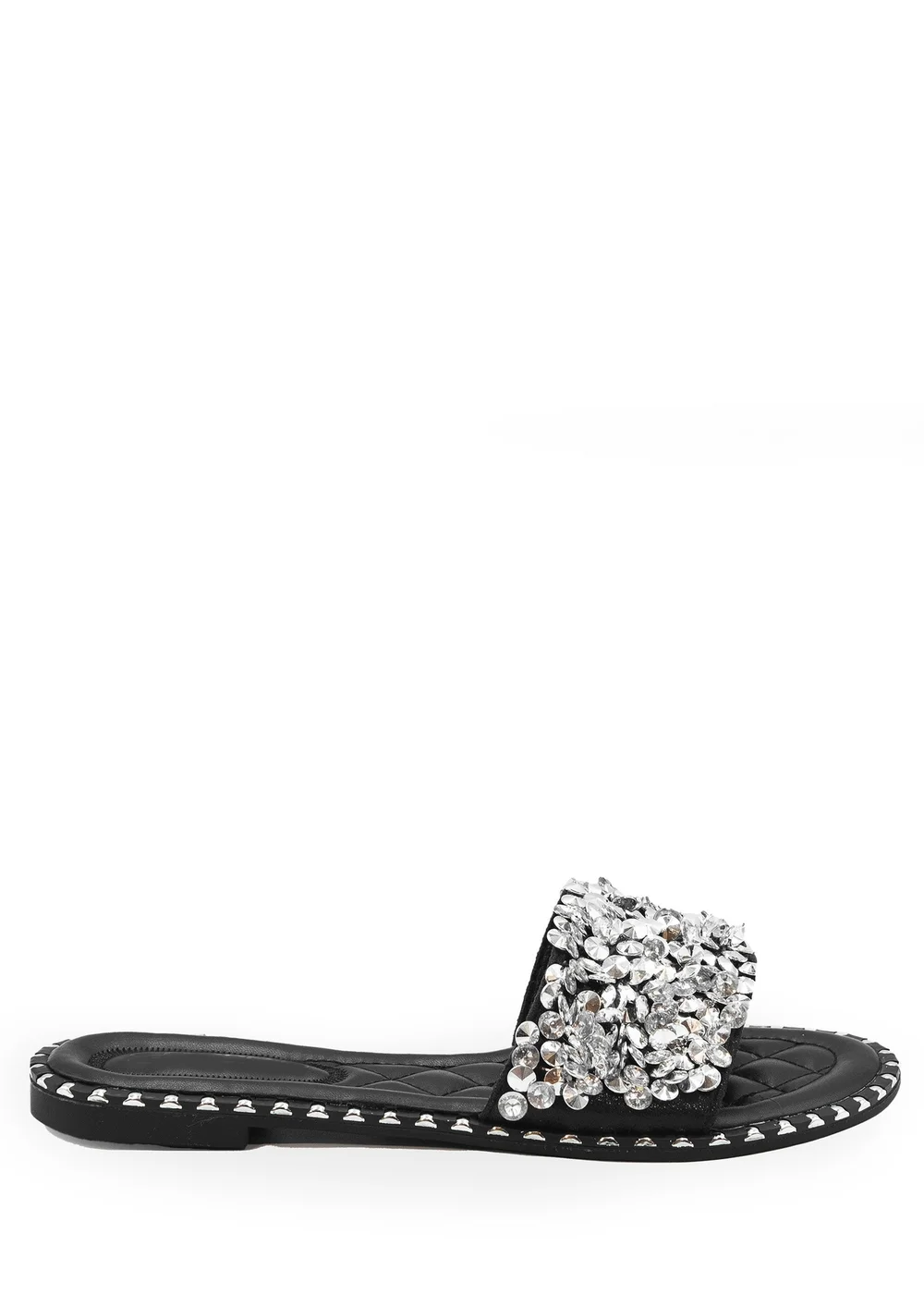 Where's That From Black Poppy Wide Fit PU Diamante Sliders - 3 Image 1