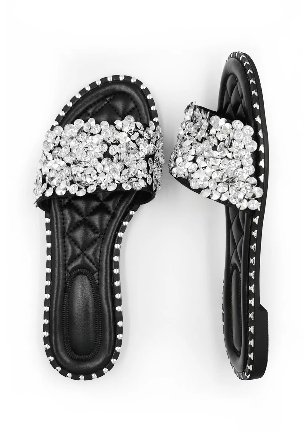 Where's That From Black Poppy Wide Fit PU Diamante Sliders - 3 Image 2