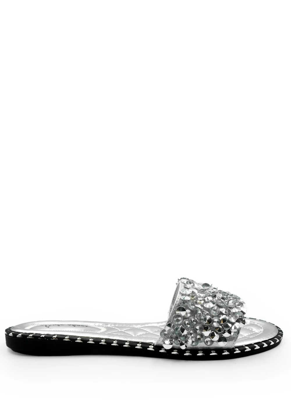 Where's That From Silver Poppy Wide Fit Diamante Sliders - 3 Image 1