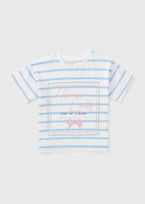 Girls Blue Stripe Always Lovely T-Shirt (1-7yrs) - 1 to 1 half years Image 1