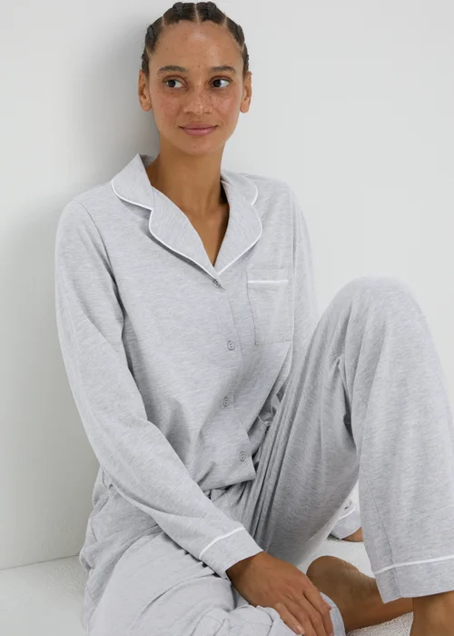 Grey Button Through Shirt Pyjama Set - M Tick Approved - Extra small Image 3