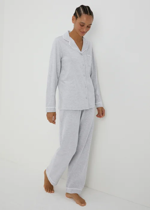 Grey Button Through Shirt Pyjama Set - M Tick Approved - Extra small Image 1