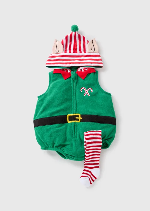 Baby Green Elf Bodysuit & Tights Set (Newborn-23mths) - Age 0 - 3 Months Image 1