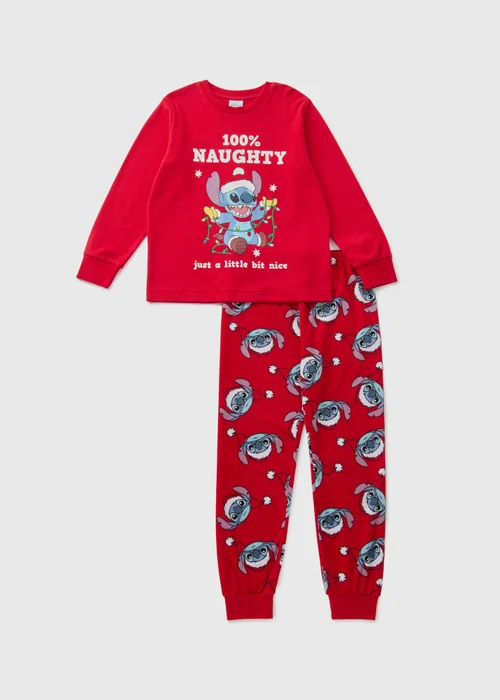 Disney Kids Red Christmas Stitch Pyjama Set (4-12yrs) - Age 4 Years Image 1