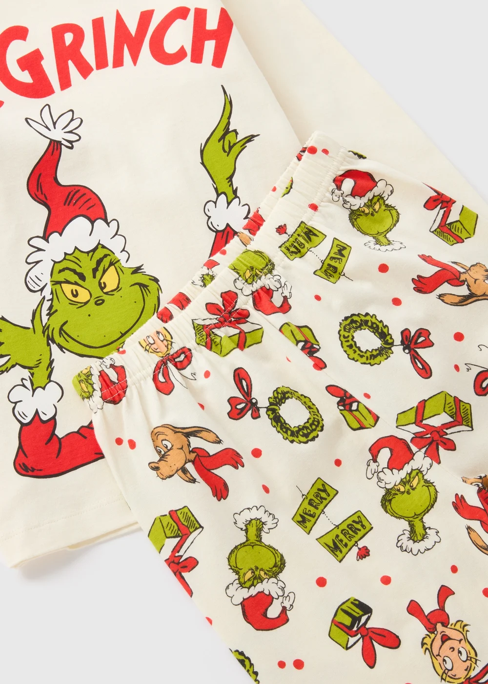 Grinch Kids Cream Christmas Family Pyjama Set (4-12yrs) - Age 4 Years Image 2
