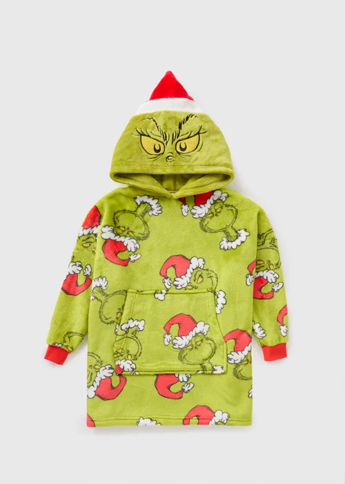 Grinch Kids Green Christmas Snuggle Hoodie (7-15yrs) - Small Image 1