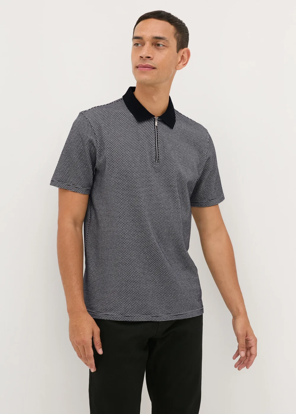 Black Jacquard 1/4 Zip Polo Shirt - S Image 1