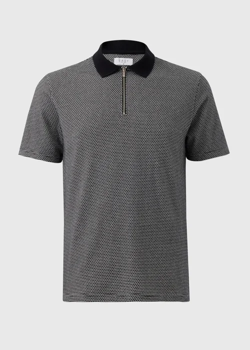 Black Jacquard 1/4 Zip Polo Shirt - S Image 3