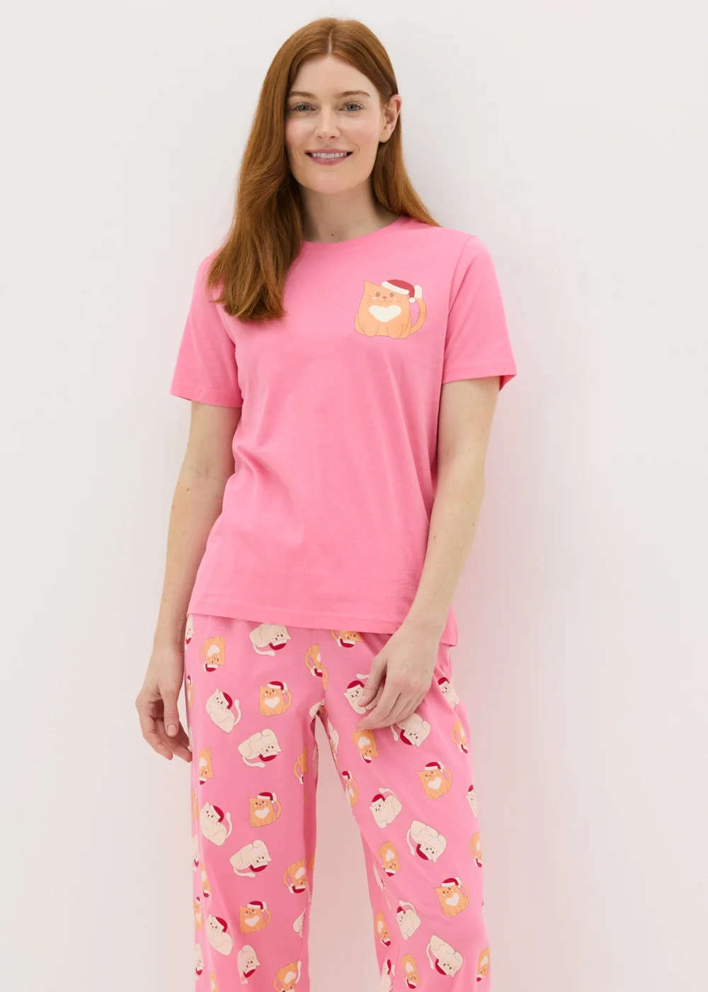 Pink Christmas Cat Pyjama Set - Extra small Image 1