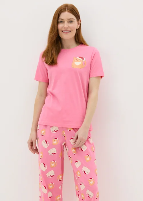 Pink Christmas Cat Pyjama Set - Extra small Image 1