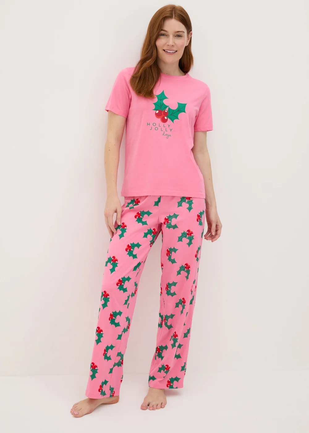 Pink Christmas Holly Jolly Pyjama Set - Extra small Image 1