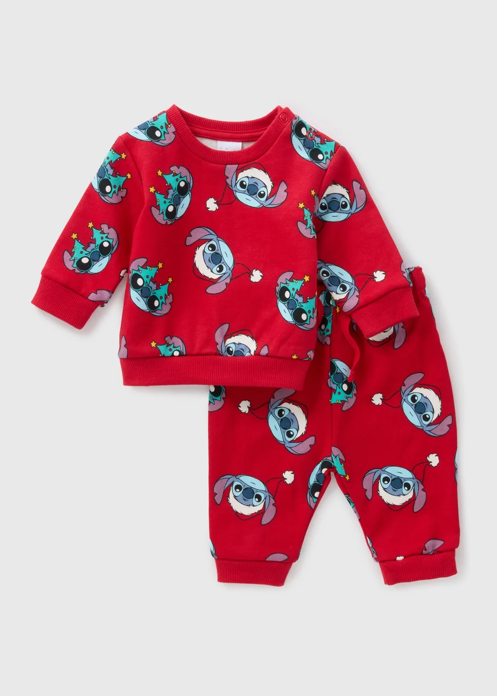 Disney Baby Red Christmas Stitch Top & Jogging Bottom Set (Newborn-18mths) - Age 0 - 3 Months Image 1