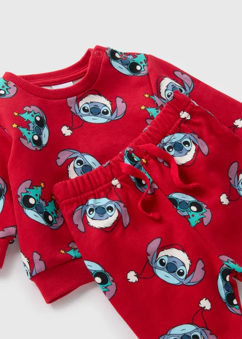 Disney Baby Red Christmas Stitch Top & Jogging Bottom Set (Newborn-18mths) - Age 0 - 3 Months Image 2