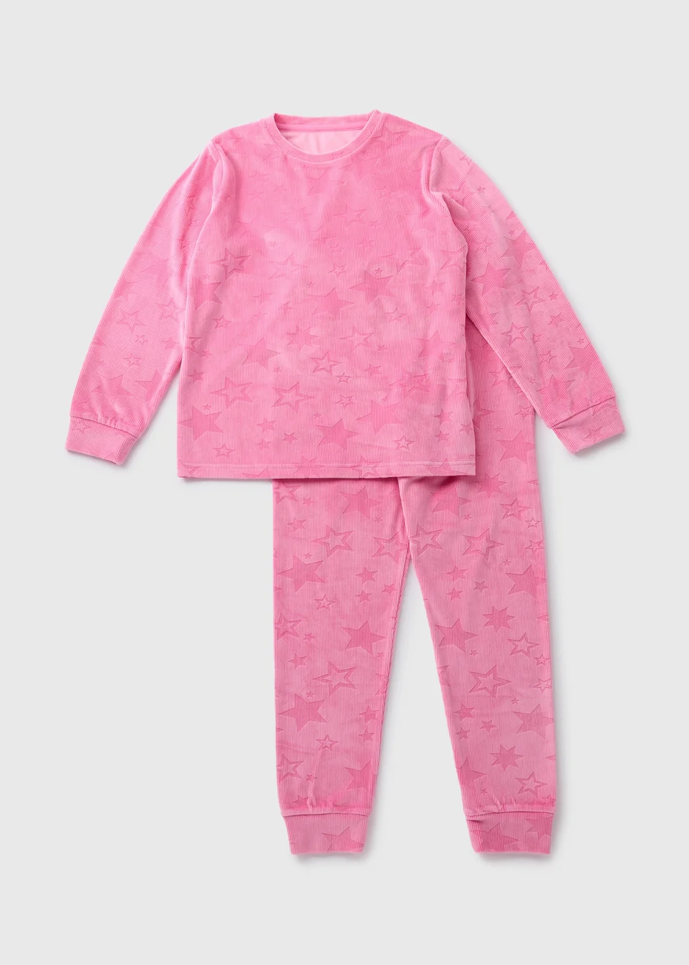 Girls Pink Star Velour Pyjama Set (7-13yrs) - Age 7 Years Image 1