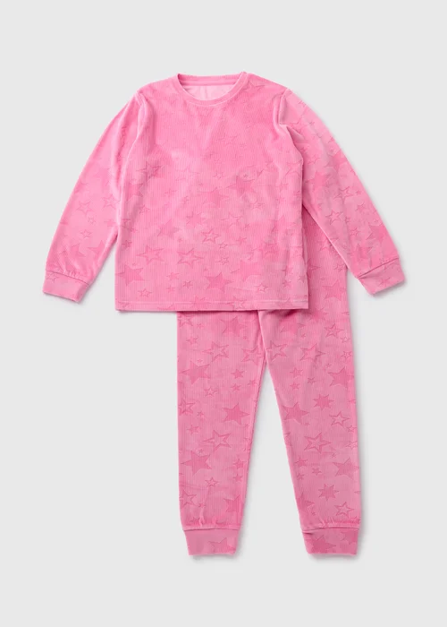 Girls Pink Star Velour Pyjama Set (7-13yrs) - Age 7 Years Image 1