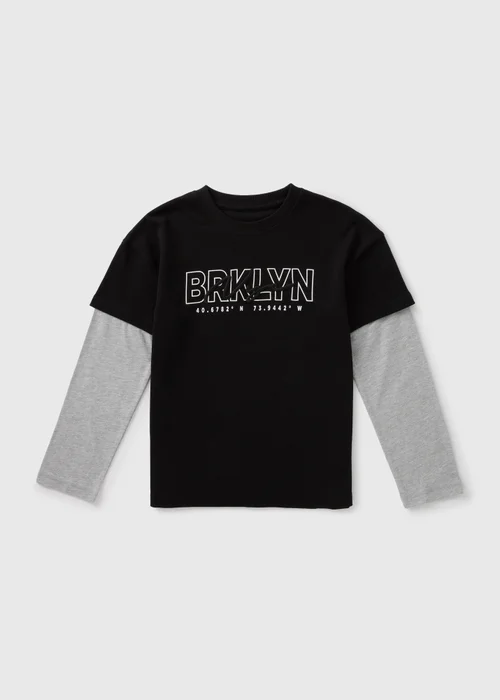 Boys Black Brooklyn Long Sleeve Top (7-15yrs) - Age 7 Years Image 1