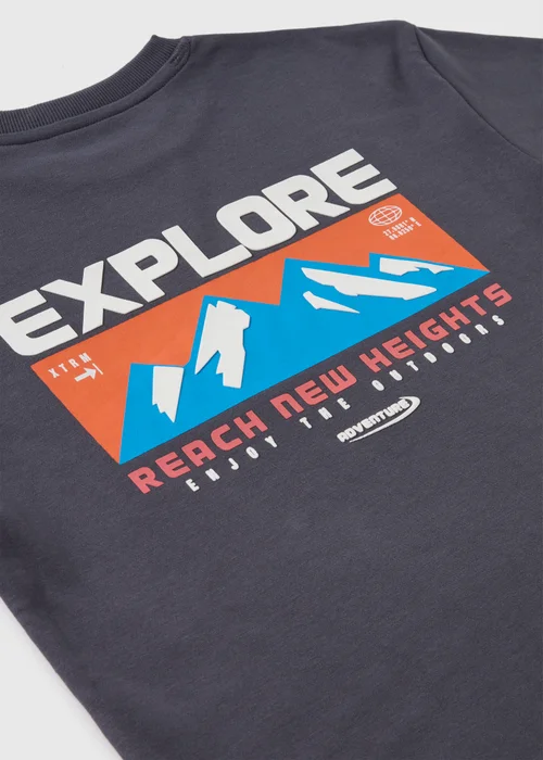 Boys Grey Mountain Print Mock Sleeve T-Shirt (7-15yrs) - Age 7 Years Image 2