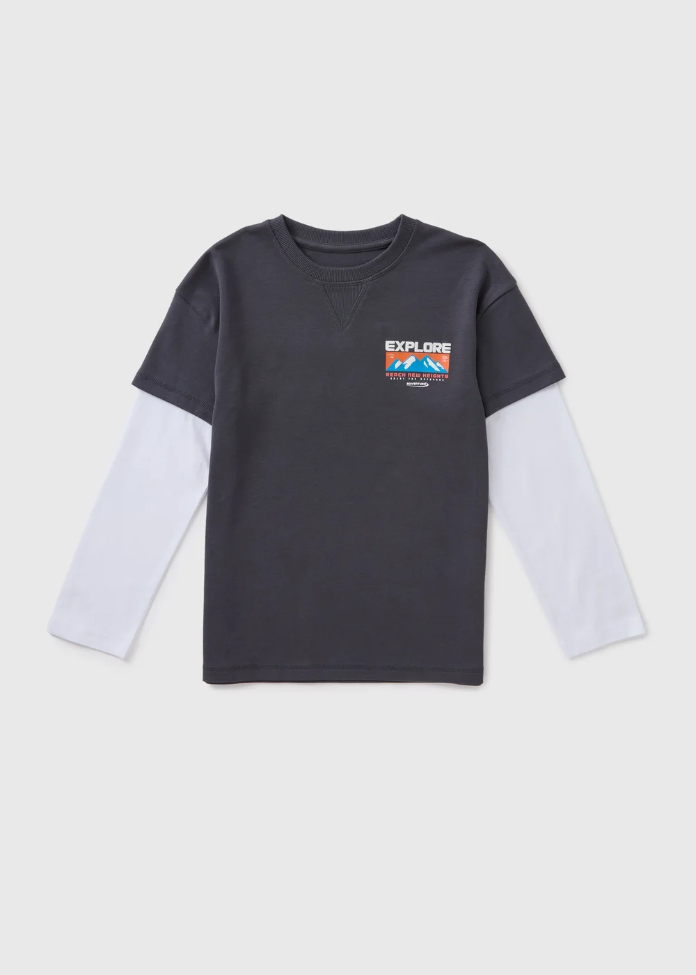 Boys Grey Mountain Print Mock Sleeve T-Shirt (7-15yrs) - Age 7 Years Image 1