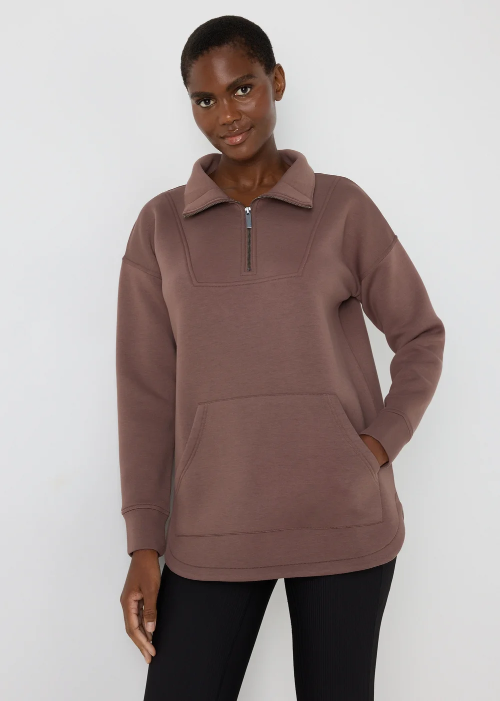 Souluxe Brown Scuba Half Zip Top - Small Image 1