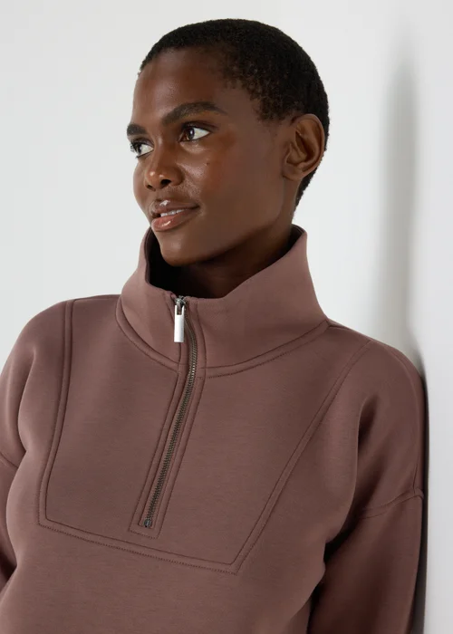 Souluxe Brown Scuba Half Zip Top - Small Image 3