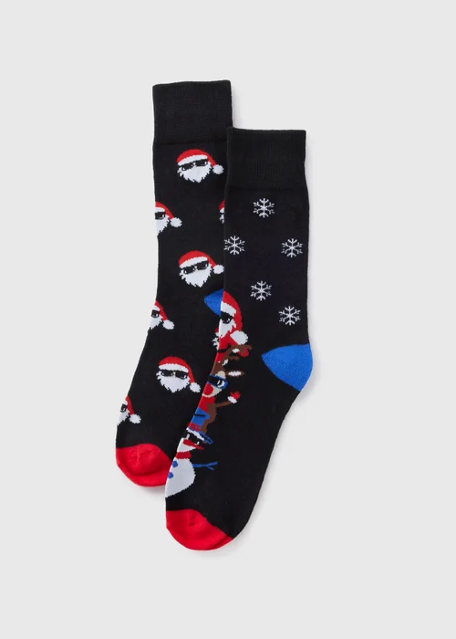 2 Pack Black Cool Santa Socks - 6-8.5 Image 1