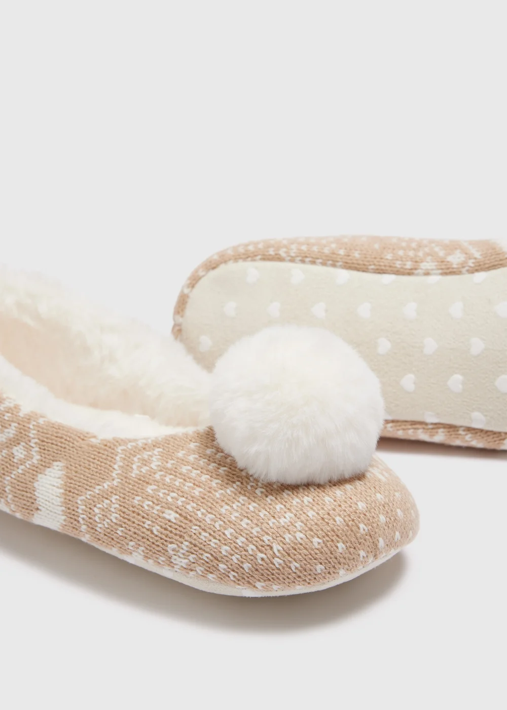 Beige Fairisle Pom Ballet Slippers - Size 3 Image 2