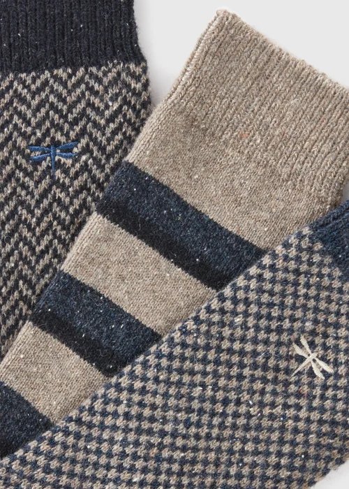 3 Pack Beige Embroidered Boot Socks - Sizes 6 - 8.5 Image 2