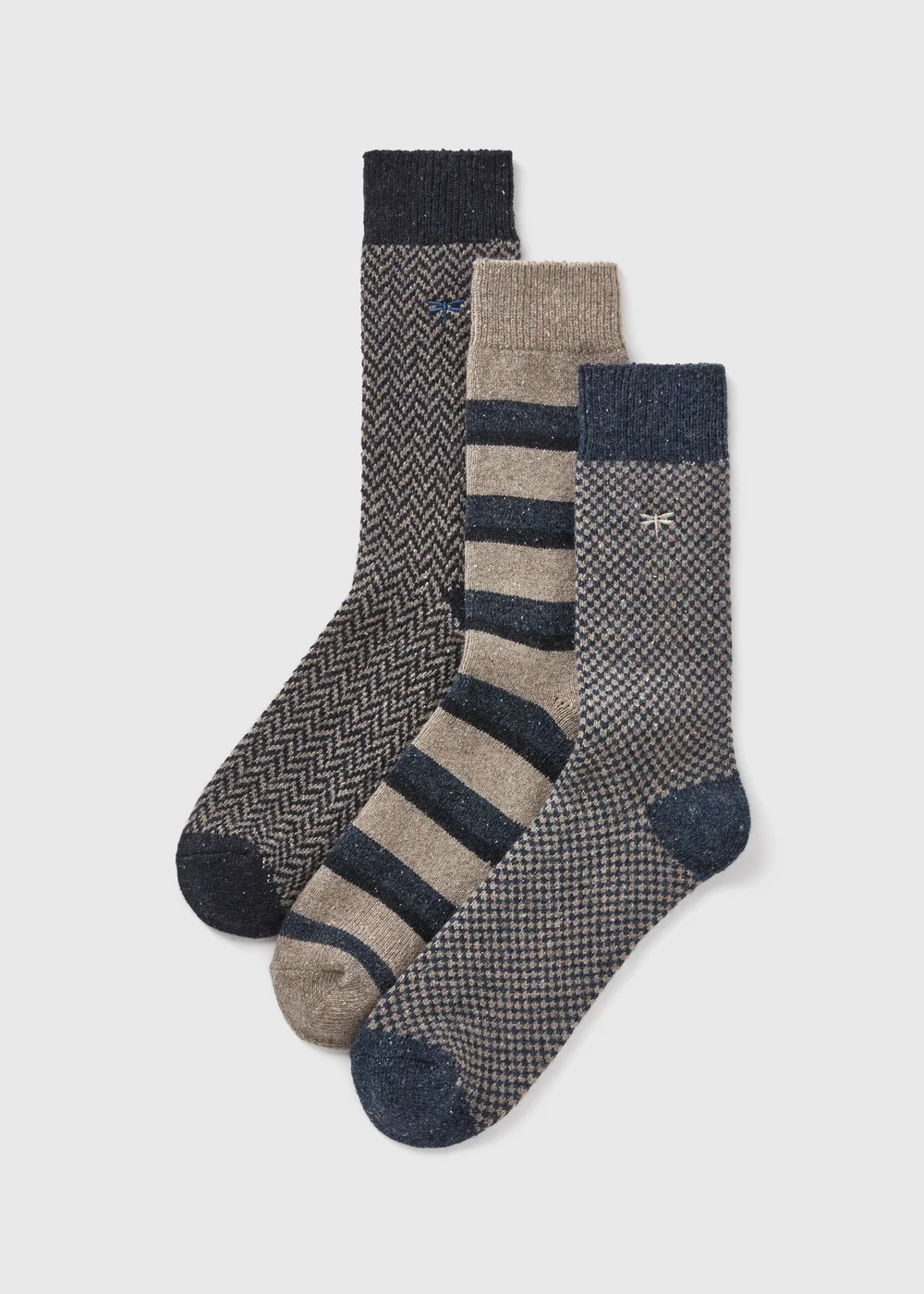 3 Pack Beige Embroidered Boot Socks - Sizes 6 - 8.5 Image 1