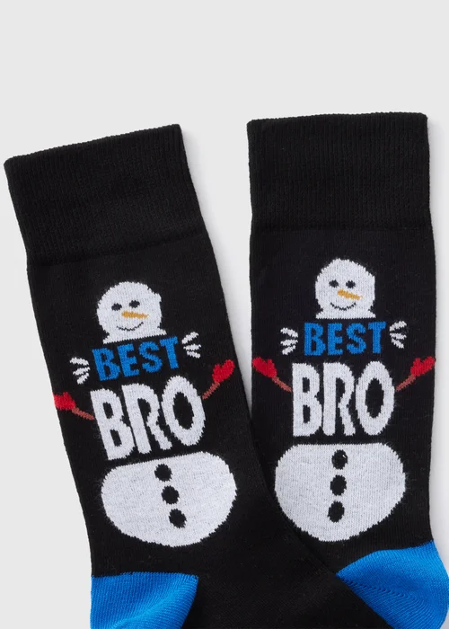 Black Best Bro Snowman Socks - 6-8.5 Image 2
