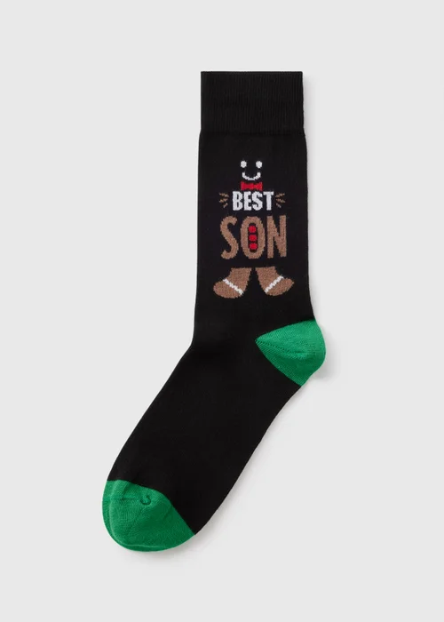 Black Gingerbread Best Son Socks - 6-8.5 Image 1