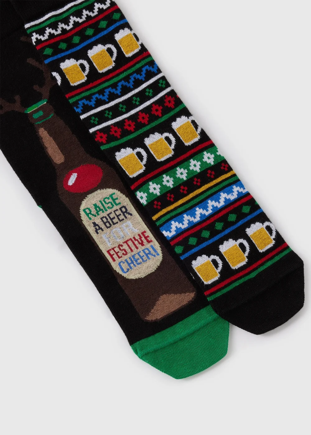 2 Pack Multicolour Christmas Beer Socks - Sizes 6 - 8.5 Image 2