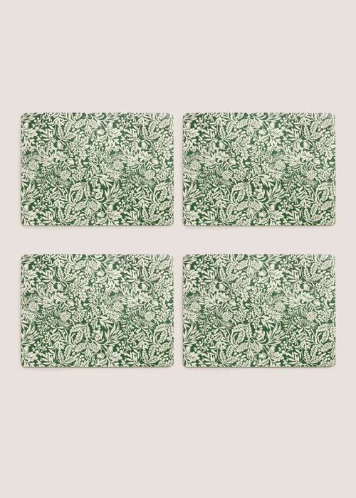 4 Pack Winter Poem Green Floral Cork Placemats Image 1