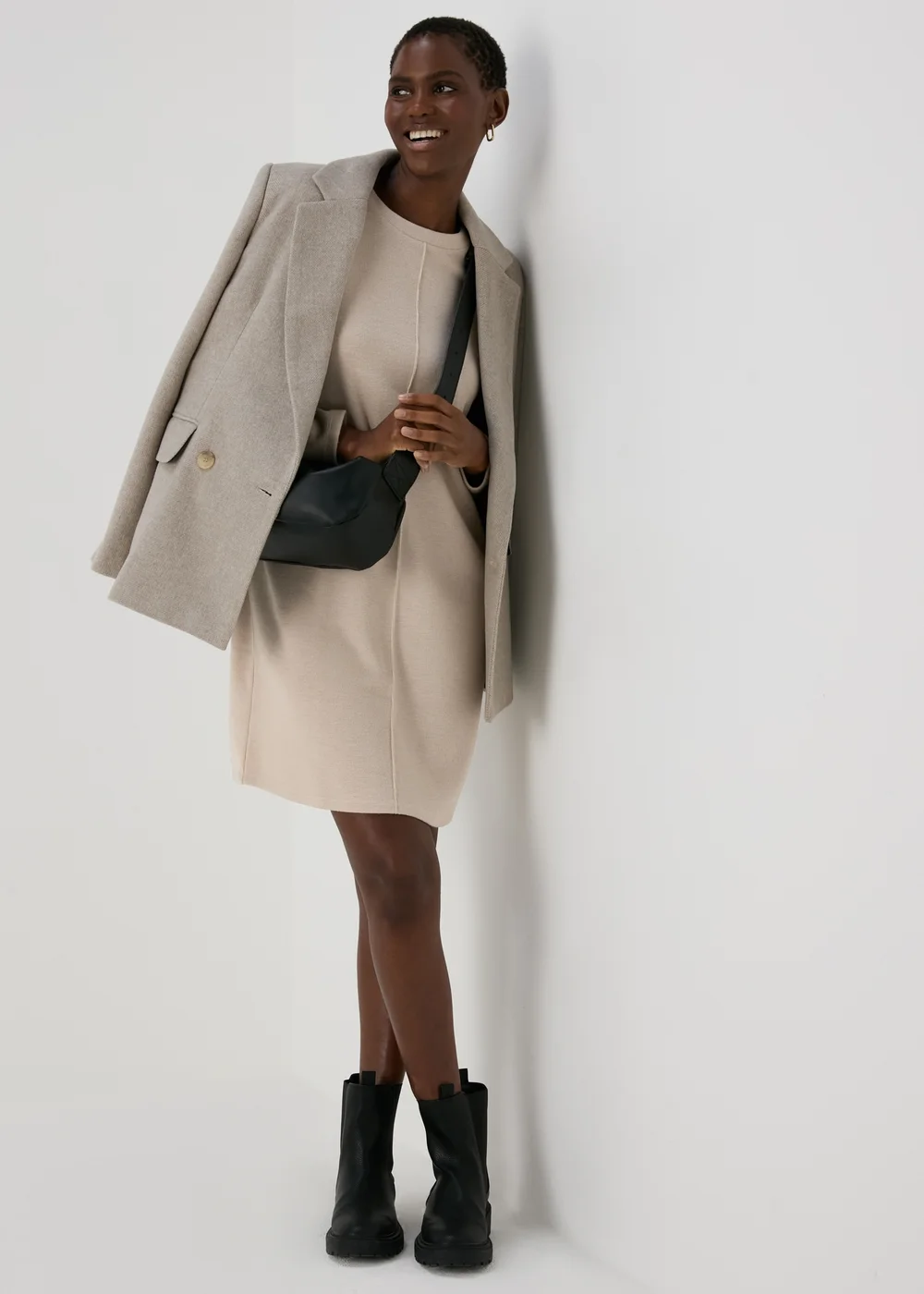 Papaya Petite Oatmeal Ribbed Sweater Dress - 6 Image 4