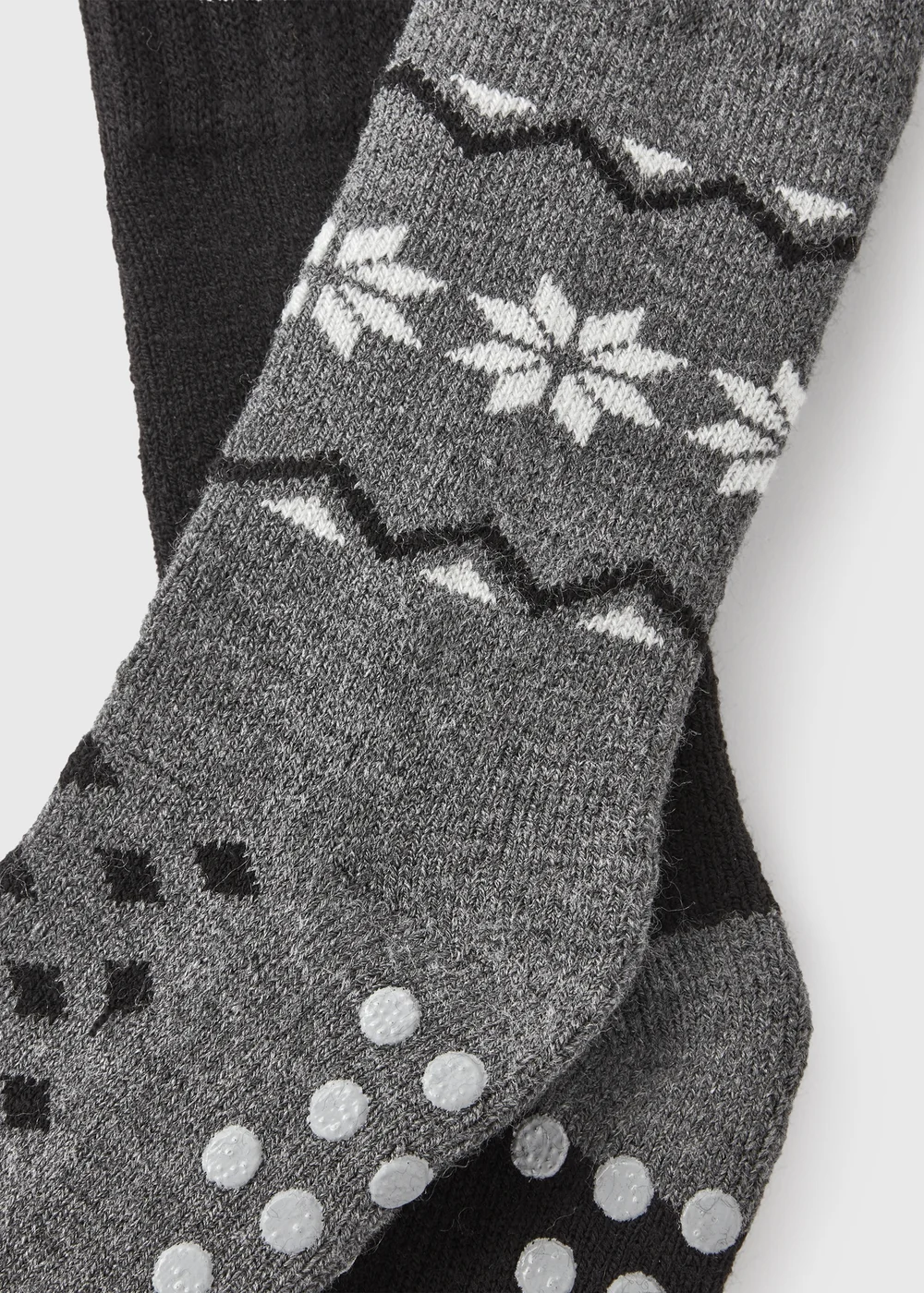 2 Pack Black Fairisle Slipper Socks - Sizes 6 - 8.5 Image 2