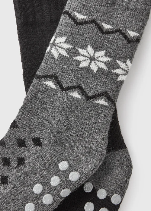 2 Pack Black Fairisle Slipper Socks - Sizes 6 - 8.5 Image 2