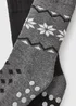 2 Pack Black Fairisle Slipper Socks - Sizes 6 - 8.5 Image 2