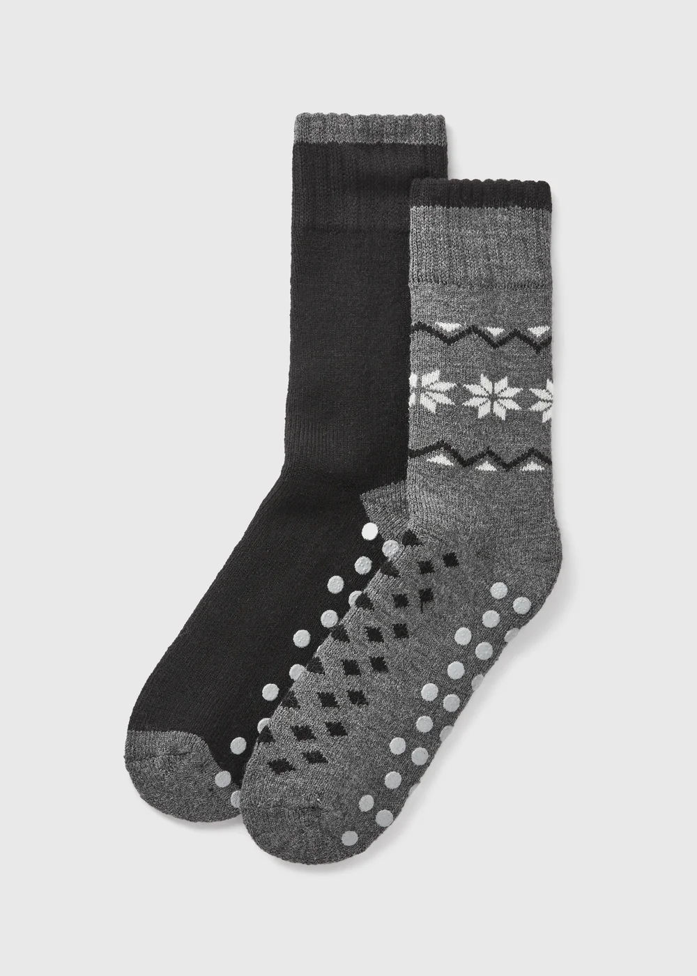 2 Pack Black Fairisle Slipper Socks - Sizes 6 - 8.5 Image 1