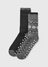 2 Pack Black Fairisle Slipper Socks - Sizes 6 - 8.5 Image 1