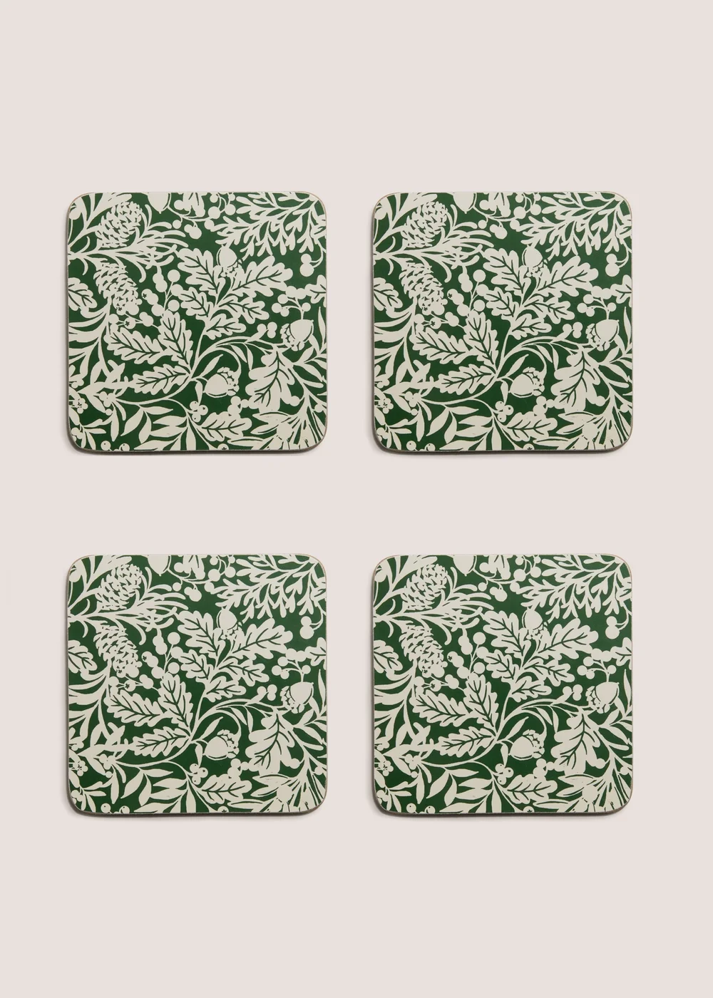 4 Pack Winter Poem Green Floral Cork Coasters Image 1