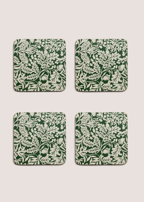 4 Pack Winter Poem Green Floral Cork Coasters Image 1