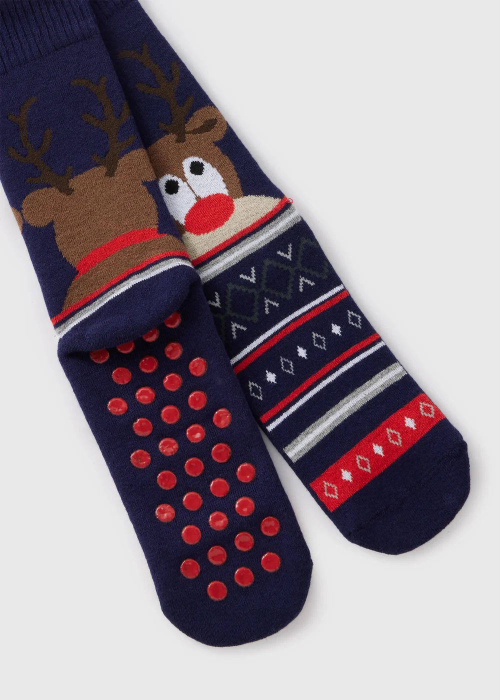 Navy Reindeer Slipper Socks - Sizes 6 - 8.5 Image 2