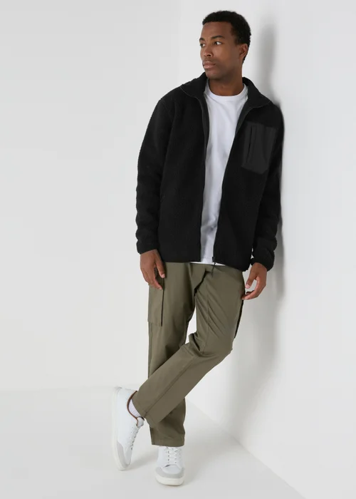Black Zip Up Borg Jacket - S Image 3