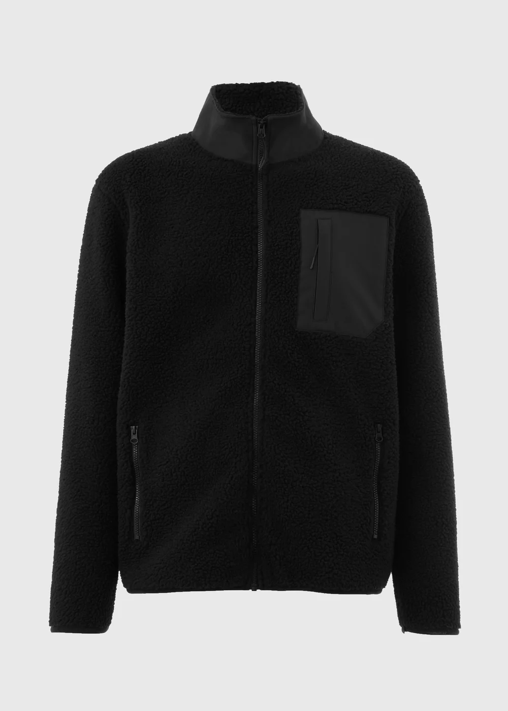 Black Zip Up Borg Jacket - S Image 4