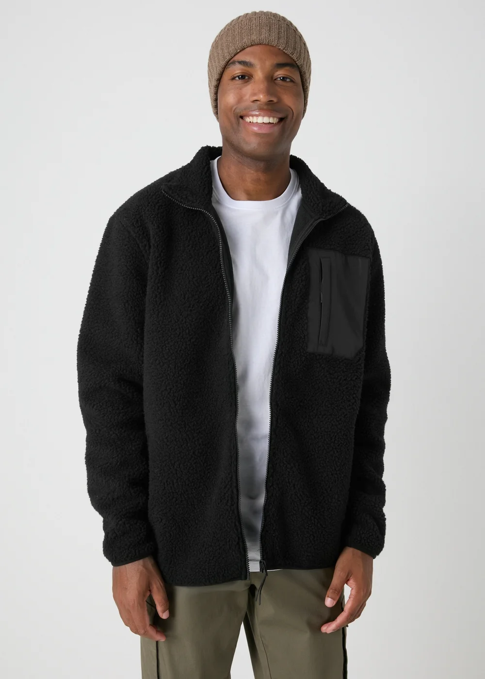 Black Zip Up Borg Jacket - S Image 1