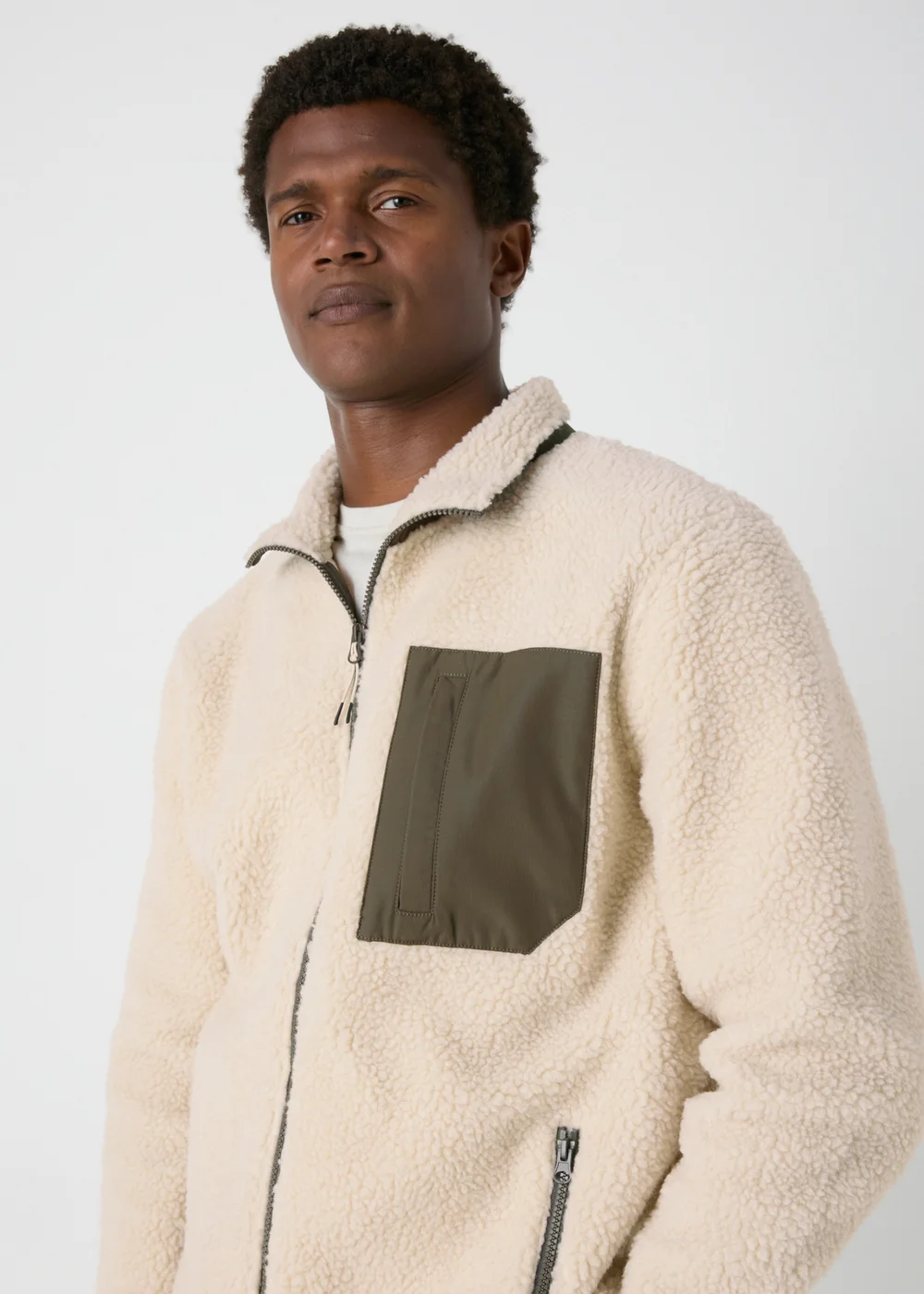 Cream Zip Up Borg Jacket - S Image 3