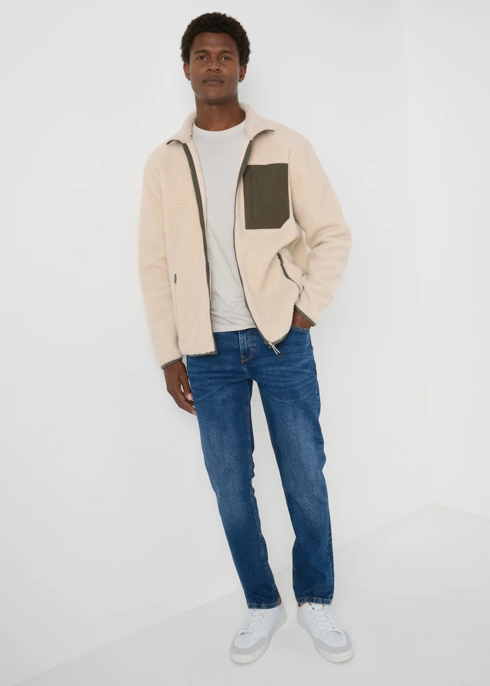 Cream Zip Up Borg Jacket - S Image 1