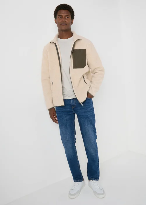 Cream Zip Up Borg Jacket - S Image 1